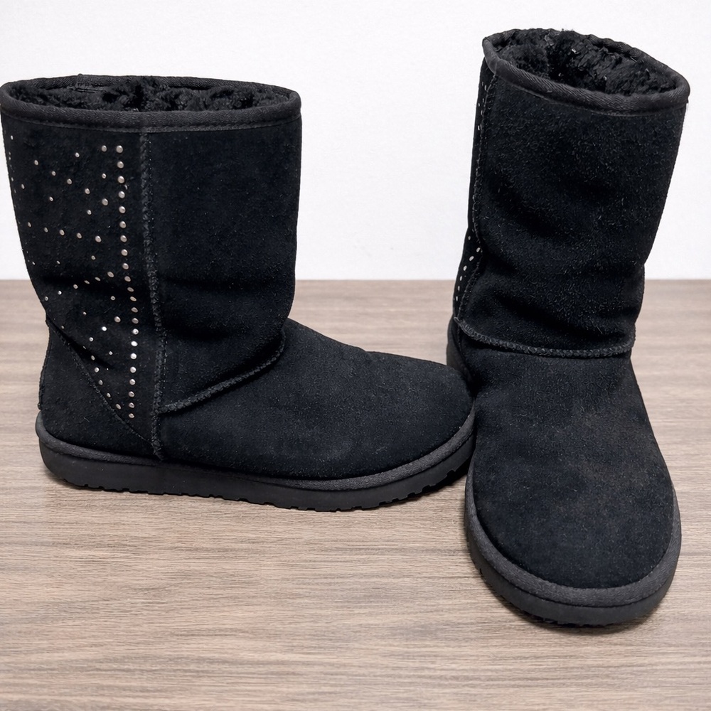UGG Black Suede Winter Boots with Studded Detail